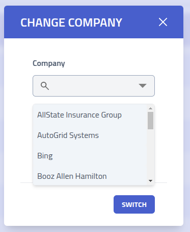 Phishing Club - Switch company modal