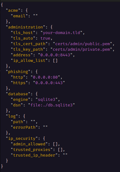 Phishing Club config format