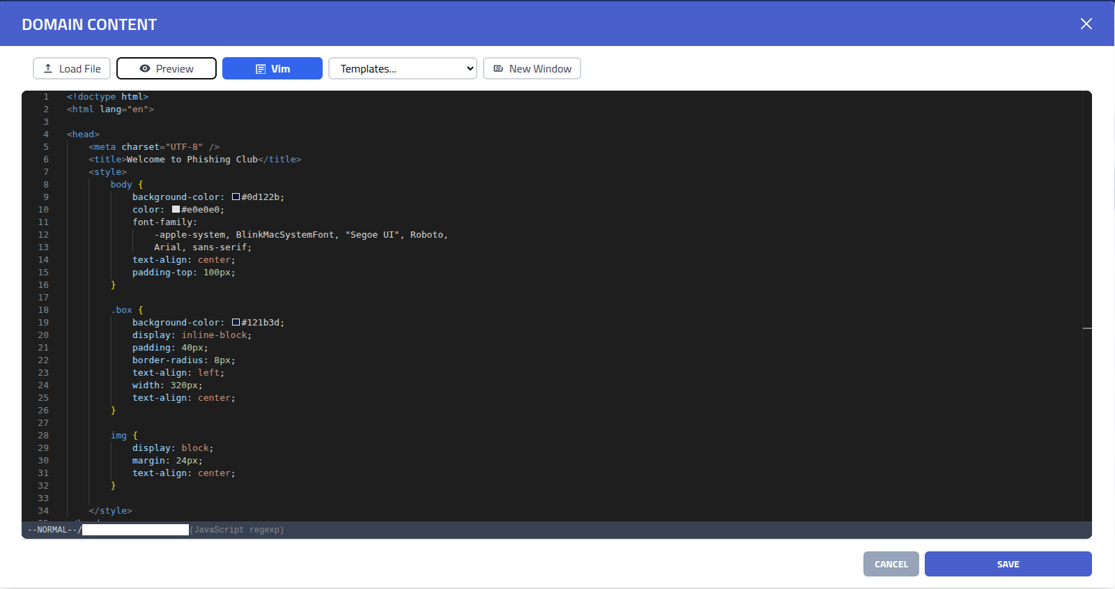 Phishing Club - Domain editor