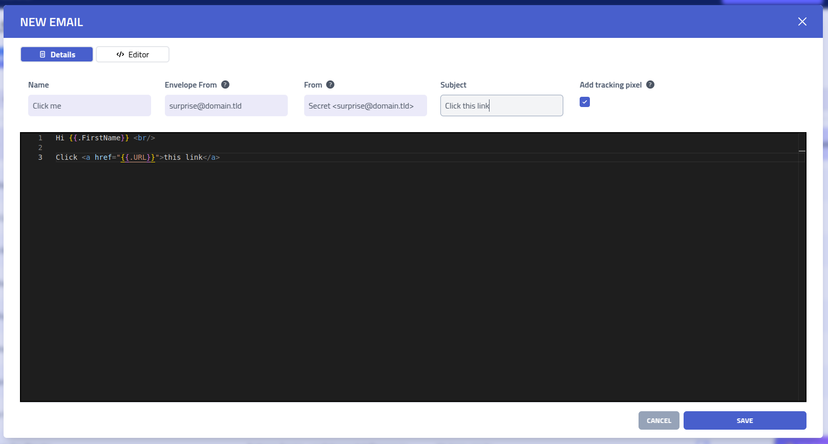 Phishing Club - Create email