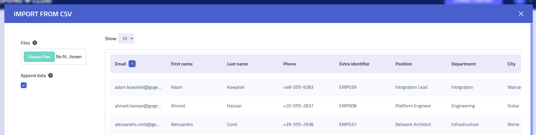 Phishing Club - Import from CSV file