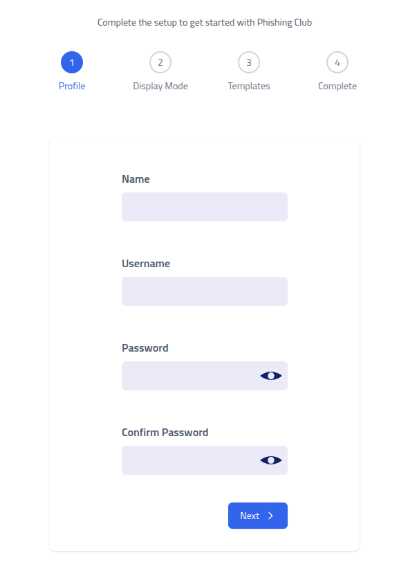 Phishing Club - Setup account